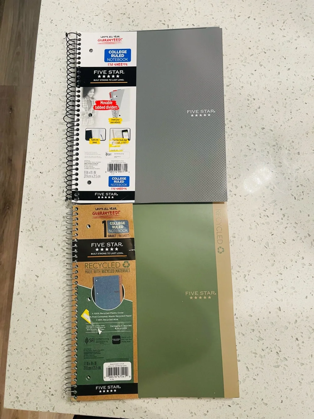 Five Star Lot of 5 College Ruled Spiral Notebooks Letter 8.5 x 11 Solid